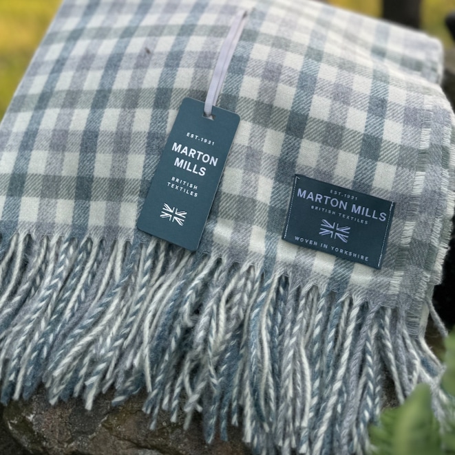 Silver & Lagoon Throw fabric woven by Marton Mills