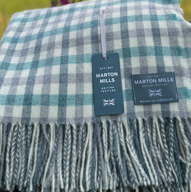 Silver & Teal Throw fabric woven by Marton Mills